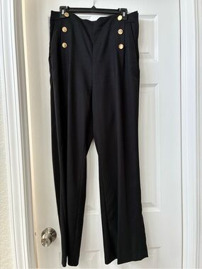 H&M Black High-Waist Trousers with Gold Buttons